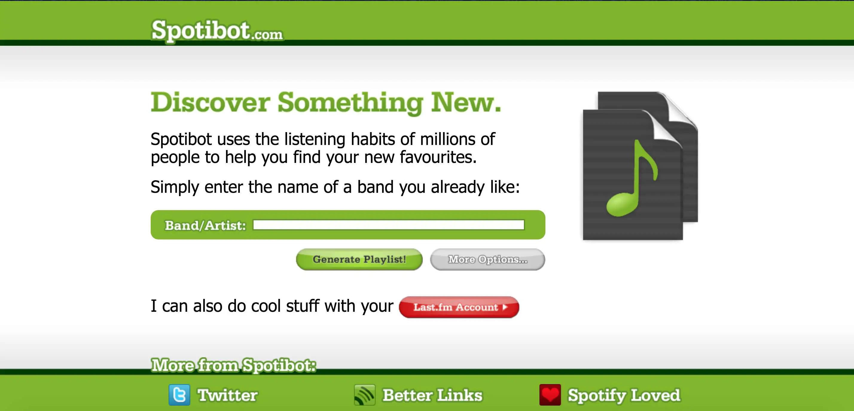 Uma captura de tela do Spotibot.com.