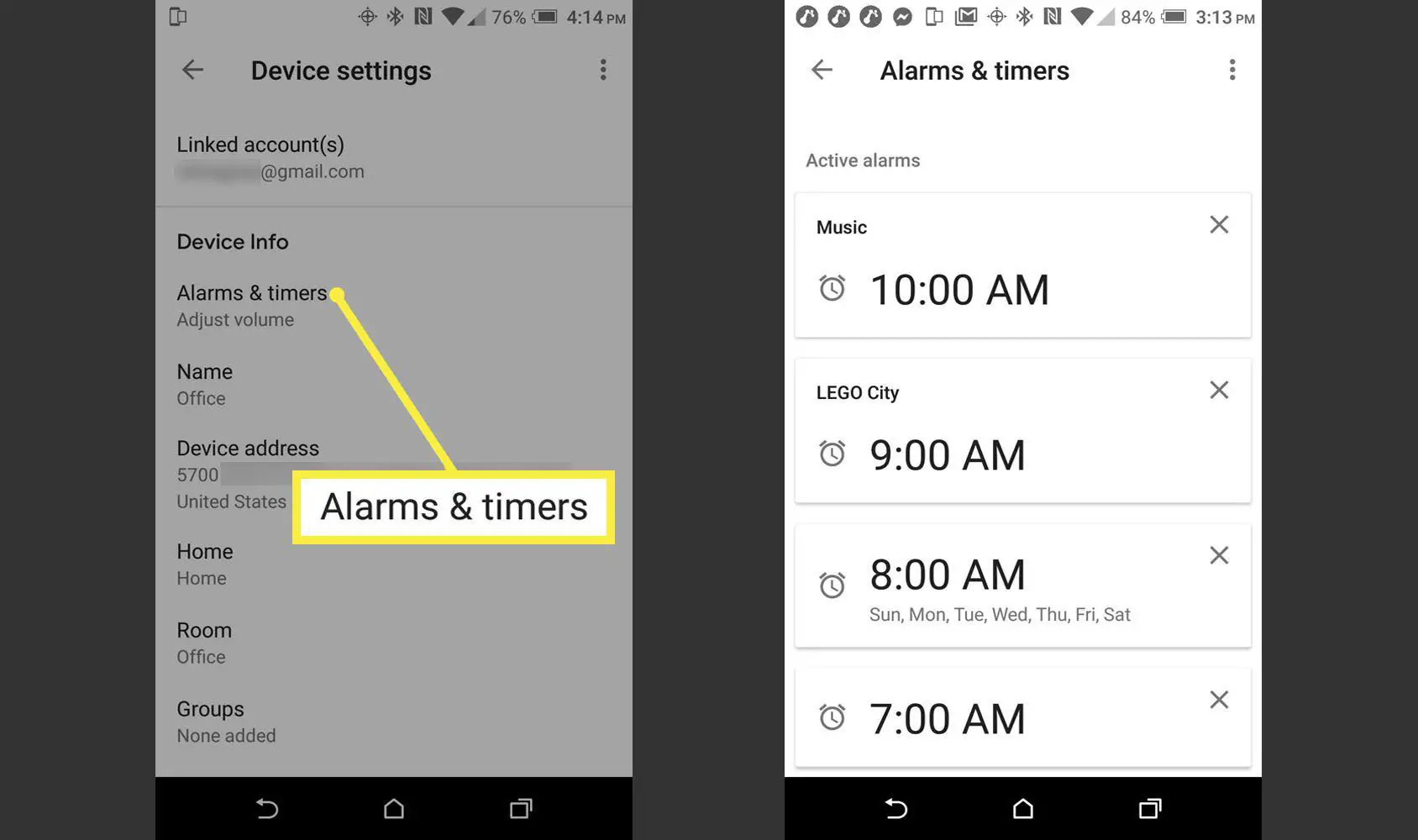 App Google Home, Alarms and Timers> Lista de Alarmes.” class=”lazyload”      id=”mntl-sc-block-image_1-0-30″ ></p>
</li>
</ol>
<p><span></span> </p>
<h2> <span>  Como Excluir um Alarme Definido </span> </h2>
<p>Para excluir um alarme antes de tocar, diga “Ok Google, exclua (ou desligue) meu alarme”.  Se você tiver vários alarmes definidos, diga “Ok Google, desligue (hora específica do alarme) ou desligue todos os alarmes”.  Você também pode excluir alarmes definidos no app Google Home.  Tocar <strong>Alarmes e cronômetros</strong>, toque em <strong>X </strong>à direita de uma configuração de alarme específica e toque em <strong>Excluir</strong> para confirmar que deseja remover o alarme. </p>
<p><img class=
