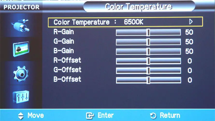 Projetor de vídeo DLP Samsung SP-A800B 1080p - menu na tela - temperatura de cor