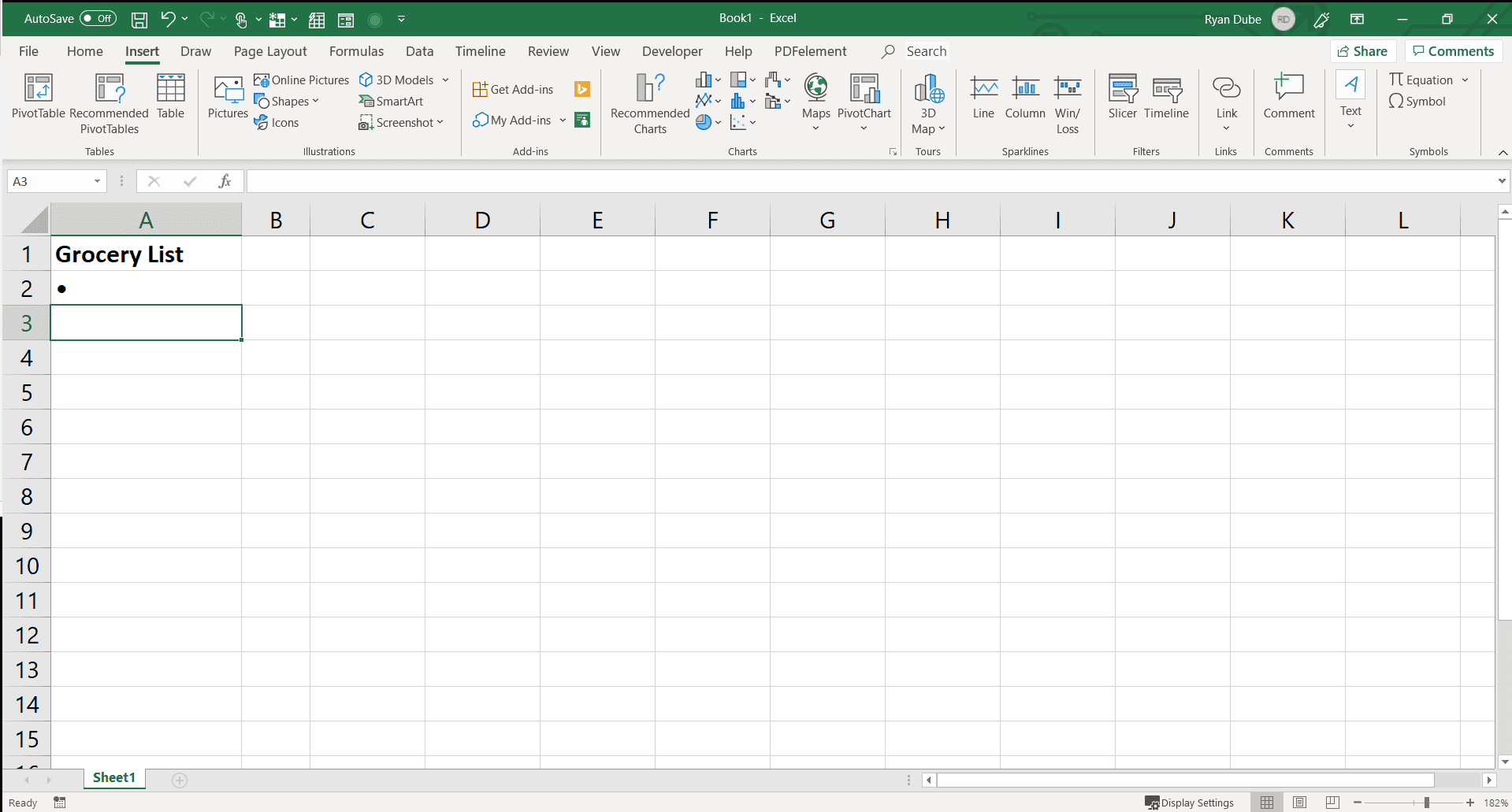 Captura de tela de um marcador inserido no Excel