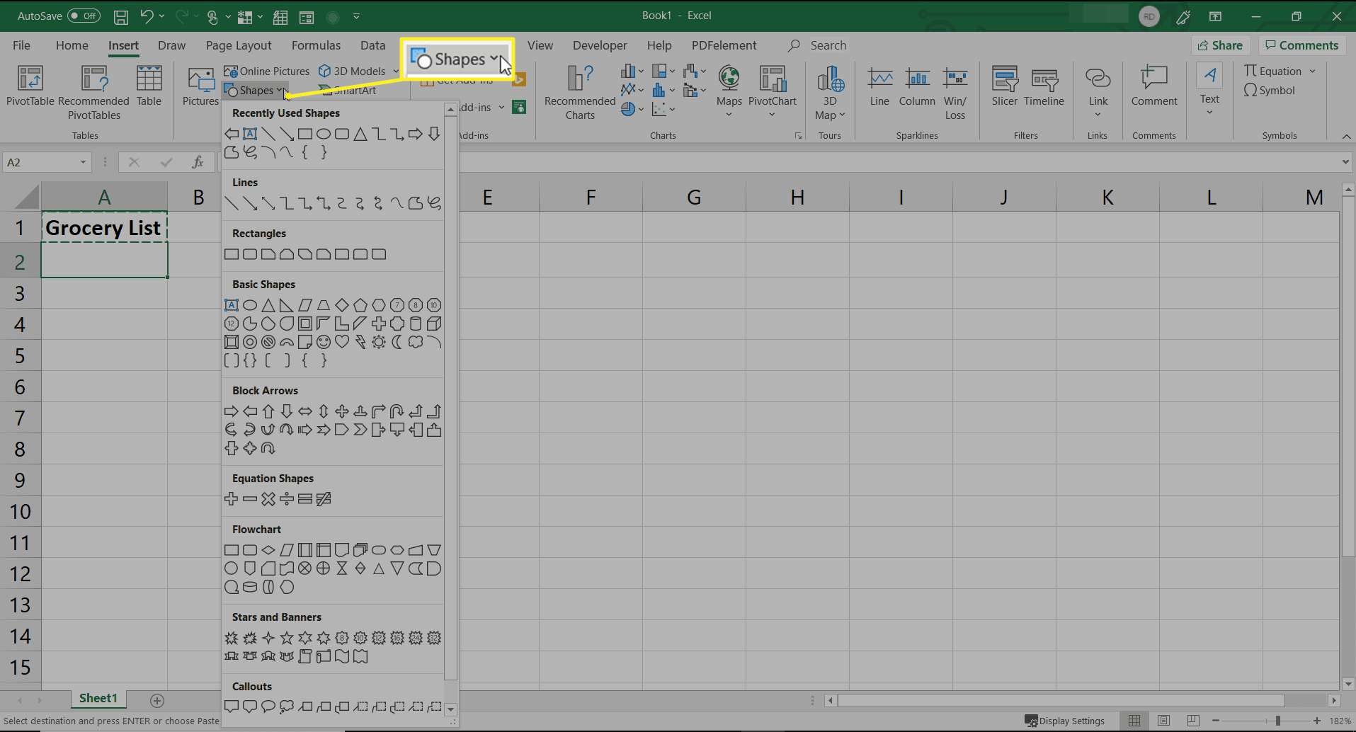 Inserindo formas no Excel
