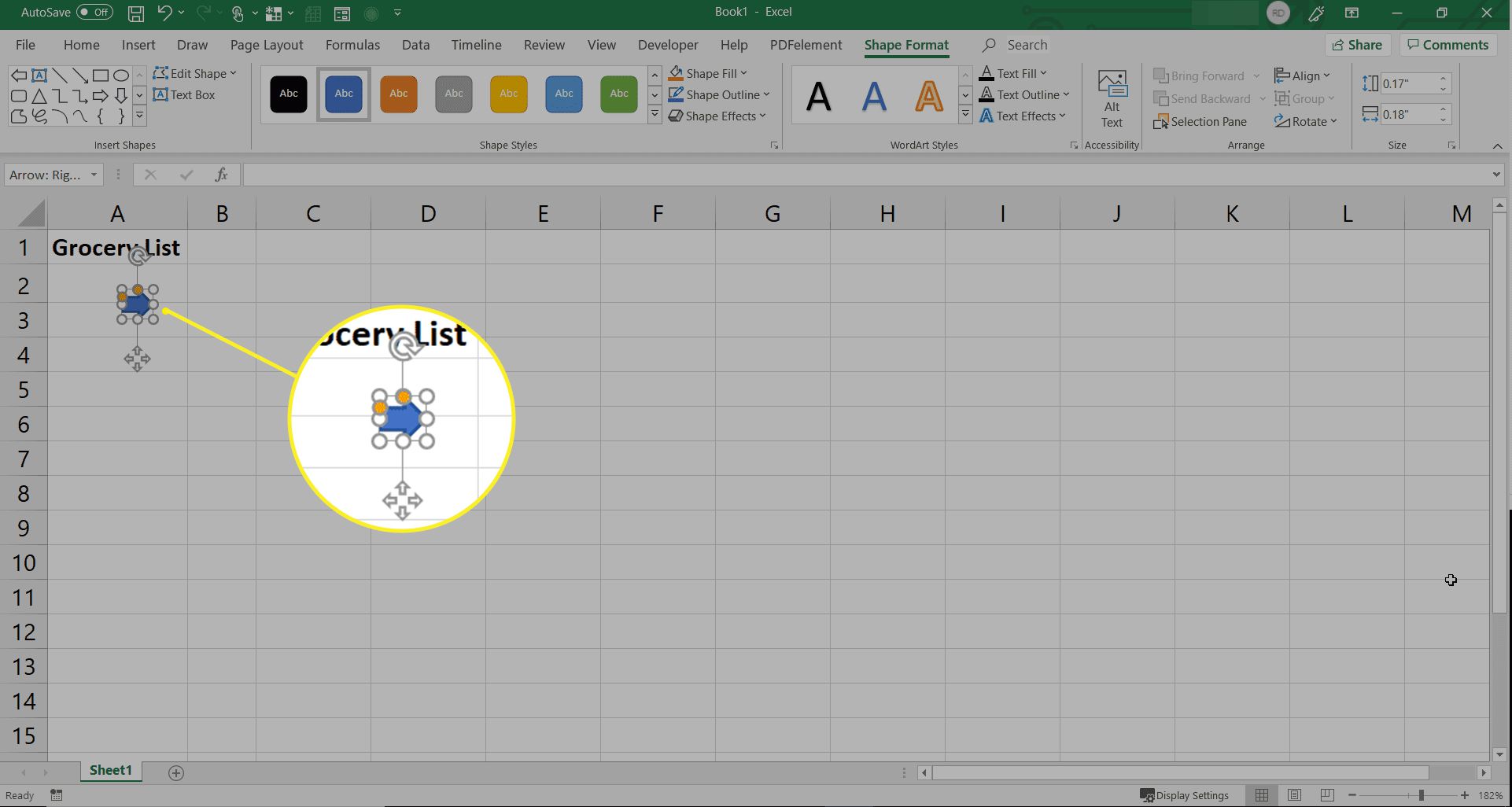 Redimensionar ponto em uma planilha do Excel