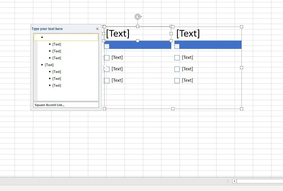 Criação de uma lista de marcadores SmartArt no Excel