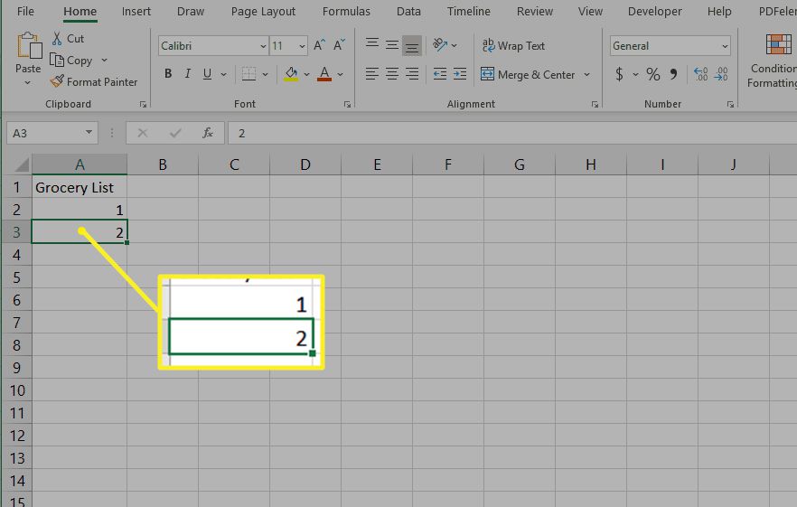 Iniciando uma lista numerada no Excel