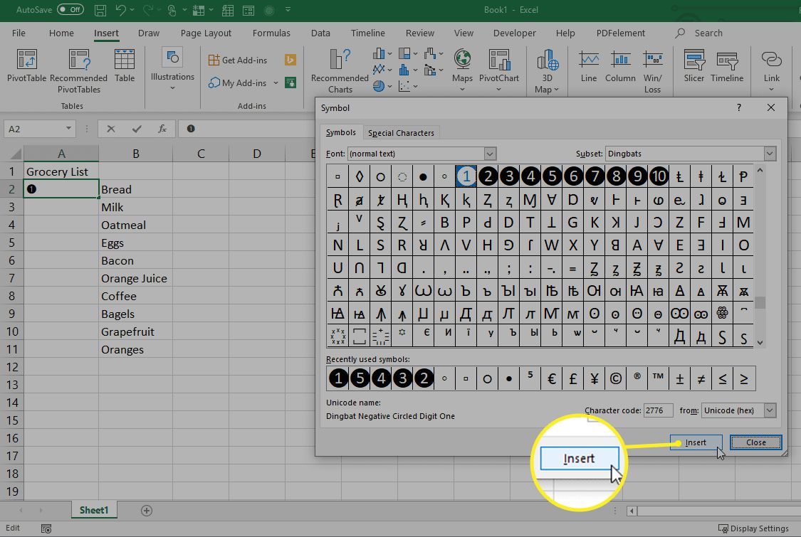 Adicionar símbolos numerados no Excel