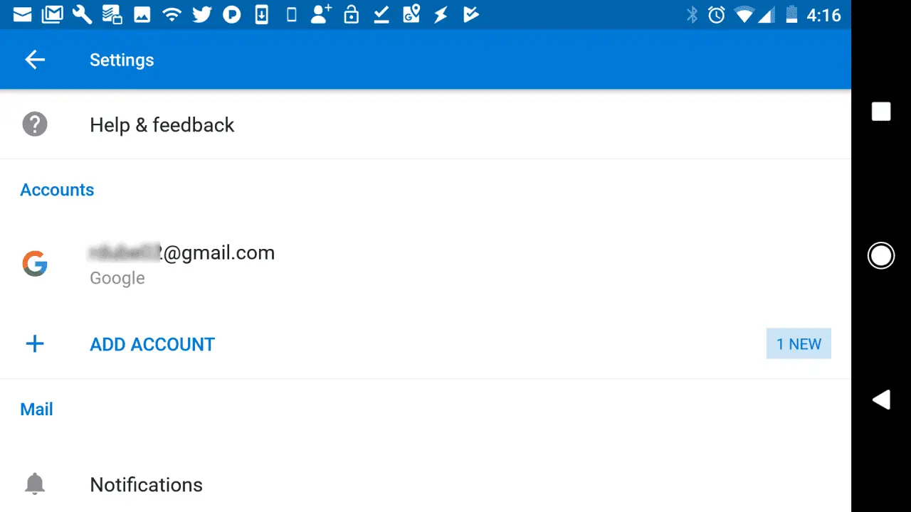 Captura de tela do menu de configurações do Outlook para adicionar novas contas de e-mail