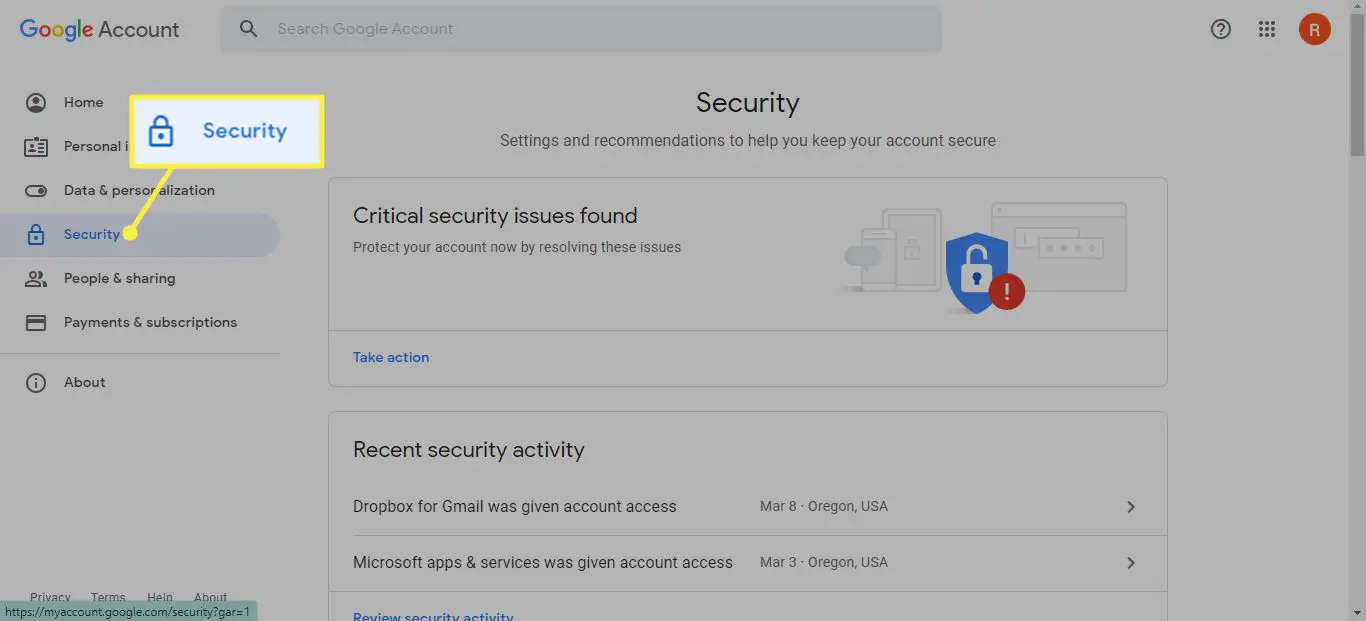 Guia Segurança no Gerenciador de contas do Google