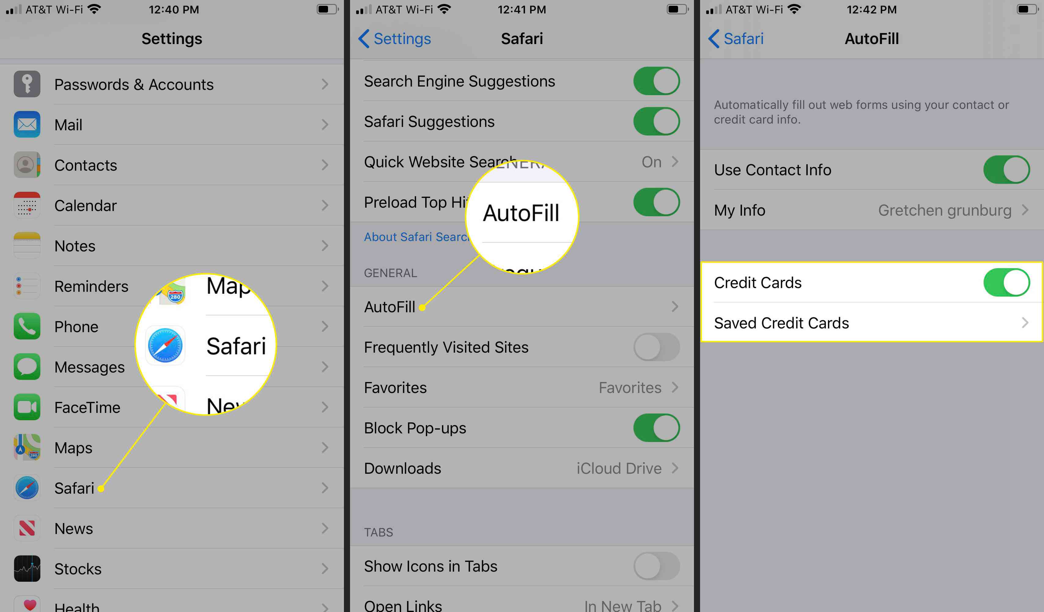 Safari, Preenchimento Automático e Cartões de Crédito nas Configurações do iOS