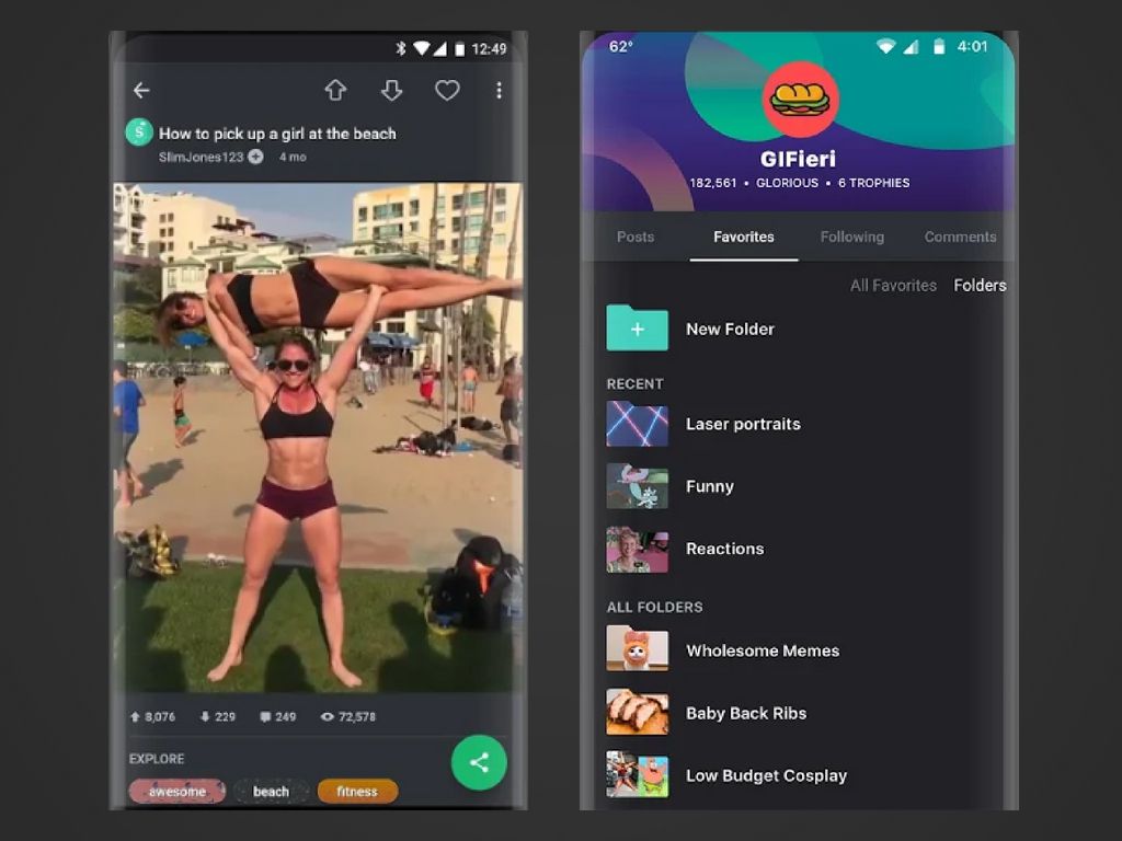 Duas imagens do aplicativo Imgur para Android.