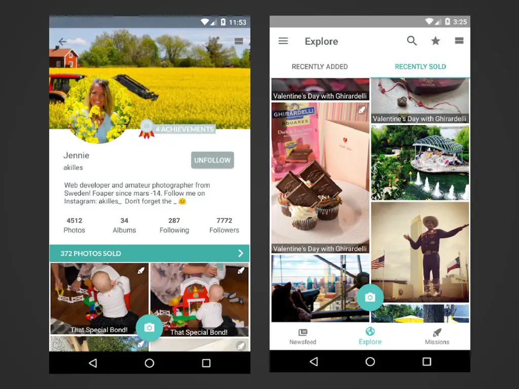 Duas capturas de tela do aplicativo Foap para Android.
