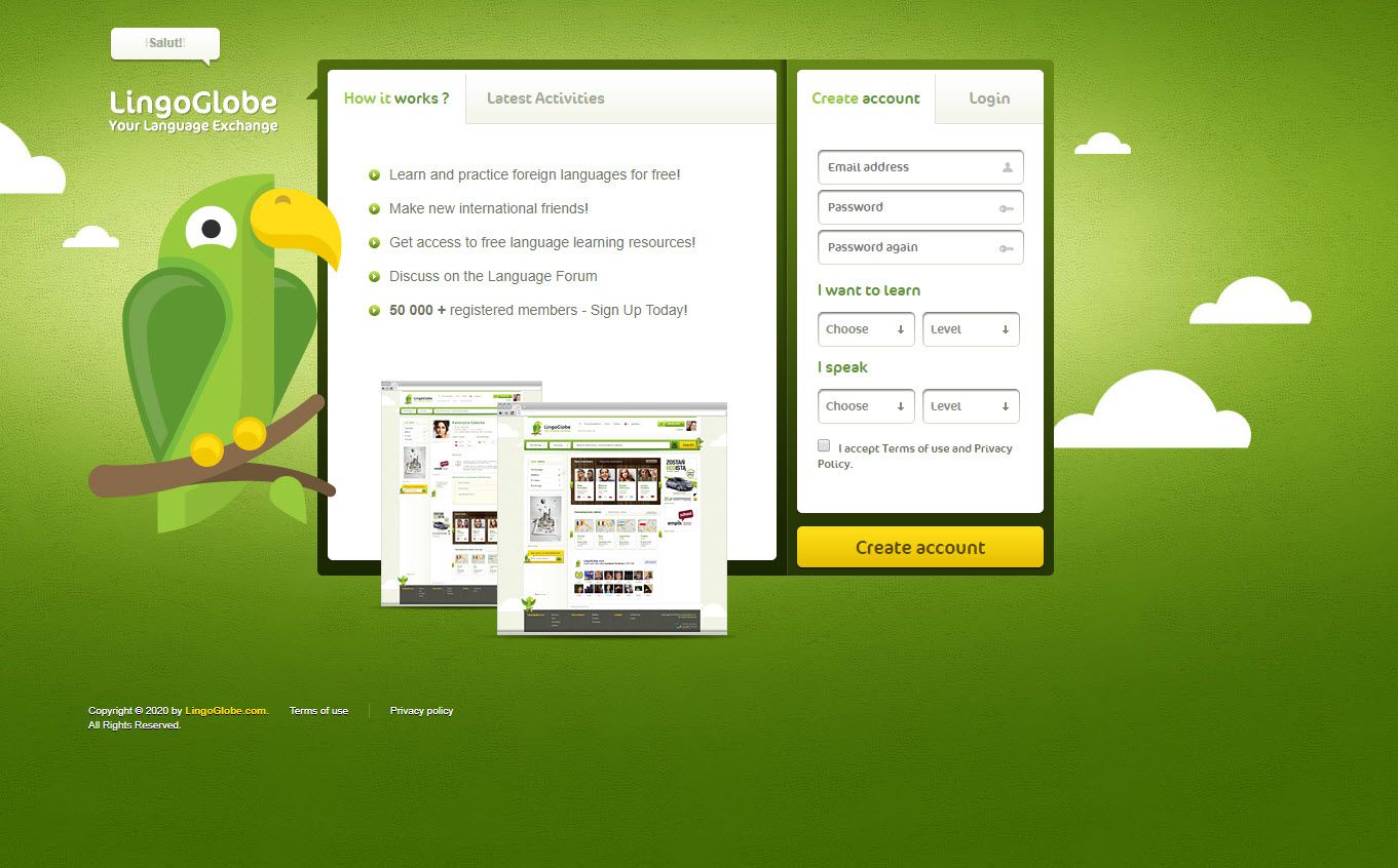Captura de tela do site LingoGlobe.