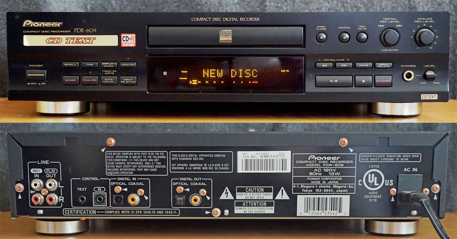 Gravador de CD Pioneer PDR-609 - Vistas frontal e traseira