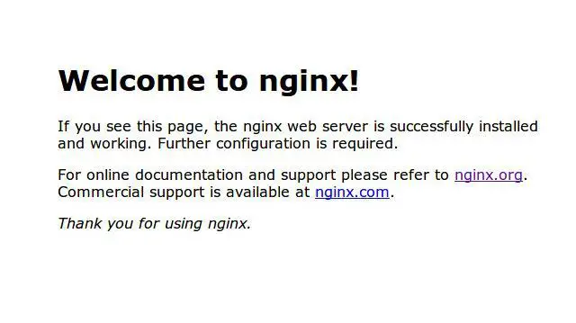 A tela de boas-vindas do NGINX mostra que nosso contêiner foi implantado com sucesso