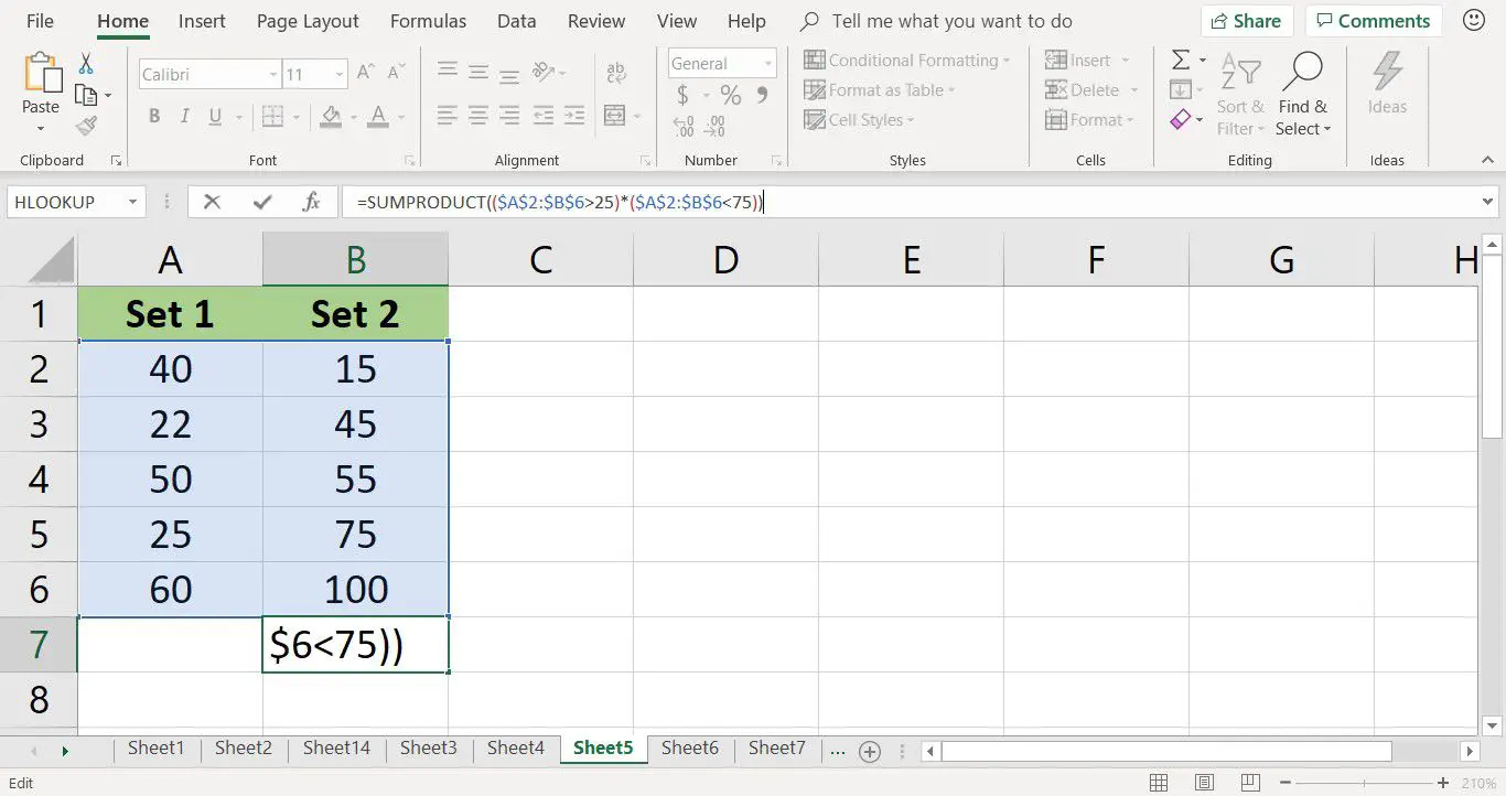 Captura de tela mostrando a função SUMPRODUCT concluída no Excel