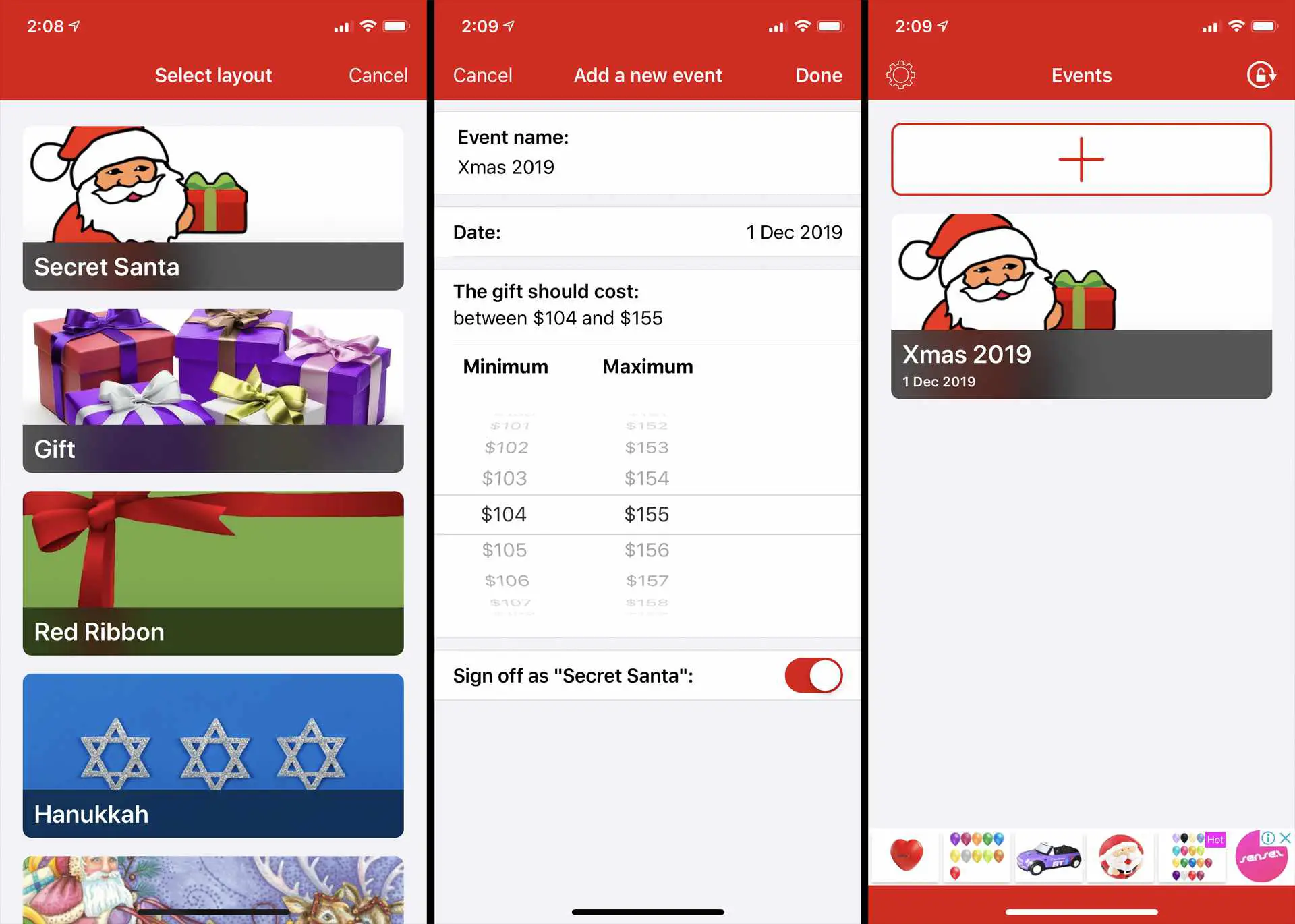 Aplicativo Secret Santa Gift Exchange no iPhone