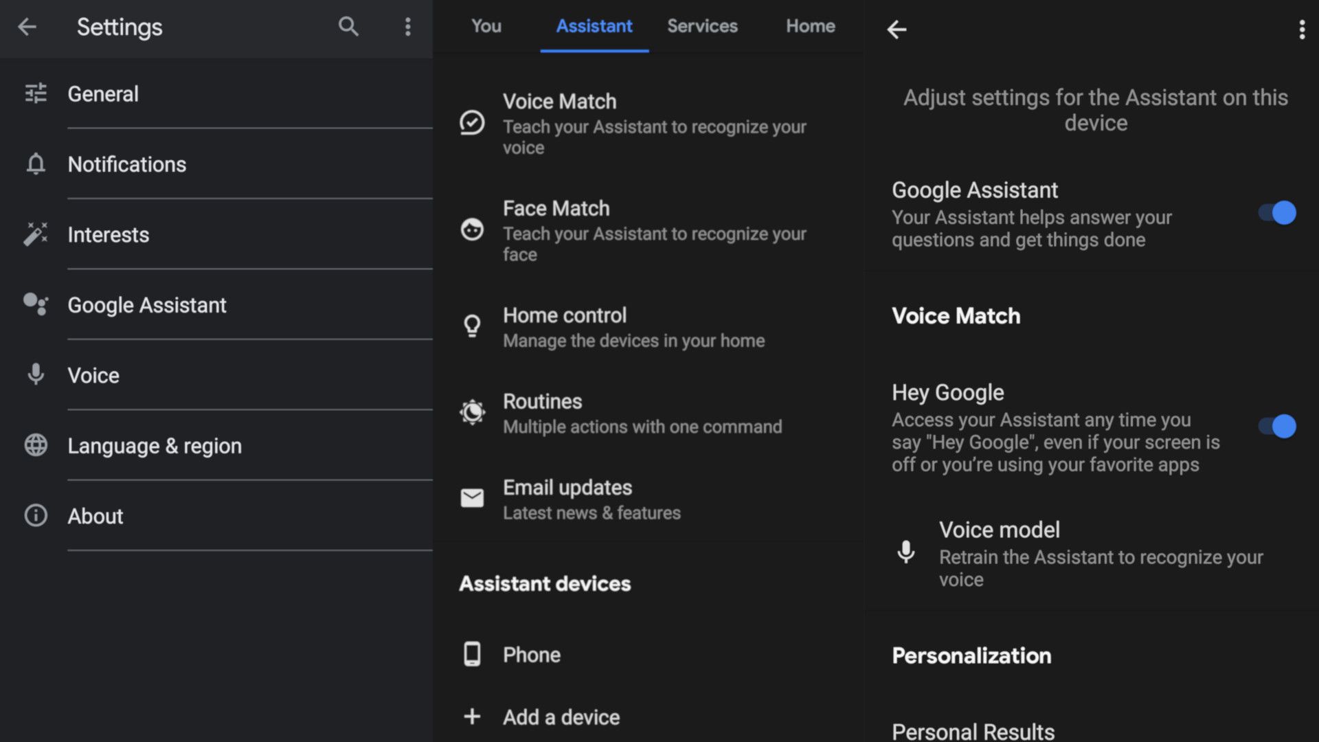 Capturas de tela mostrando como desligar o OK Google em um smartphone