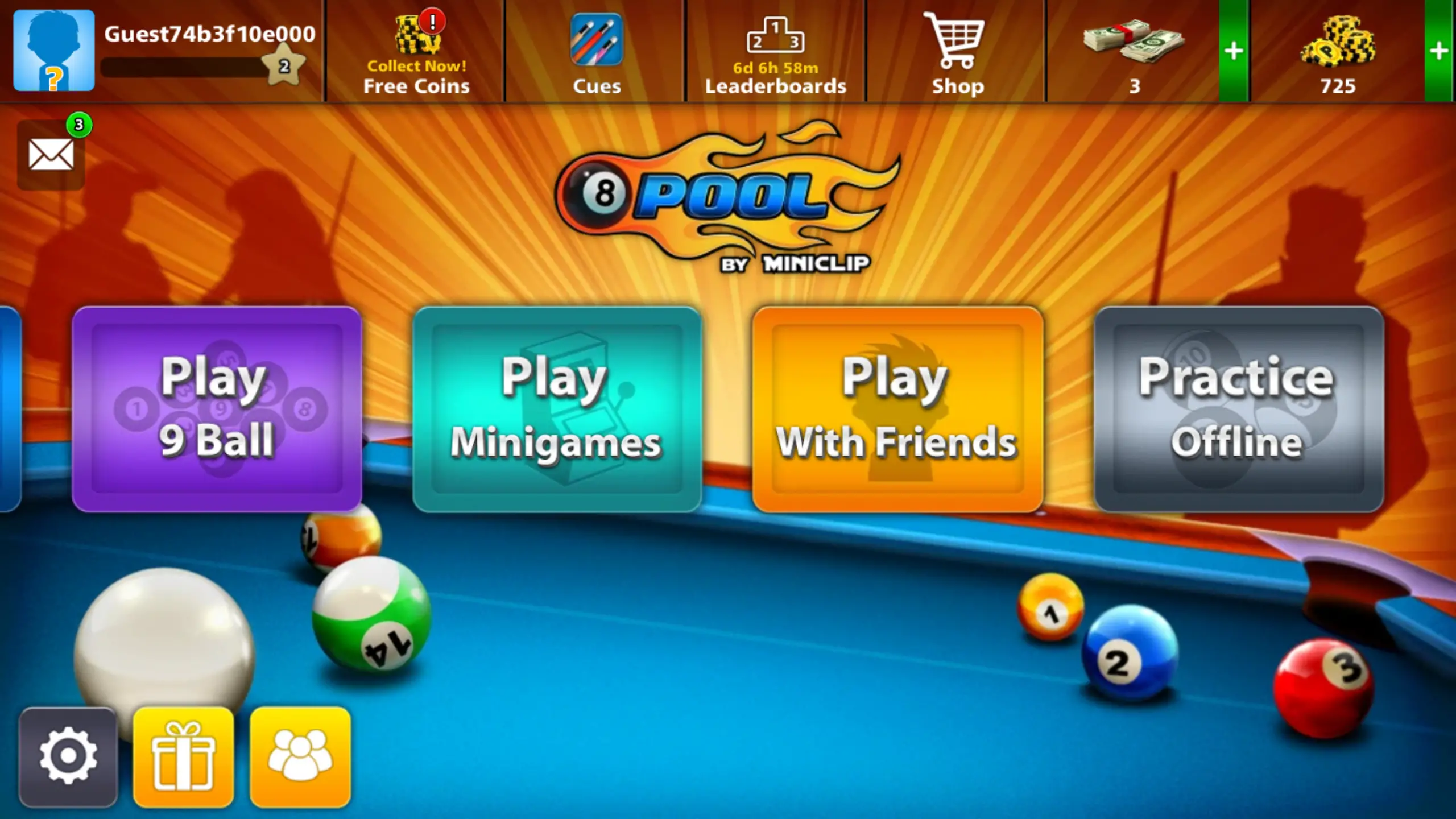 Tela do jogo mostrando jogos online e offline