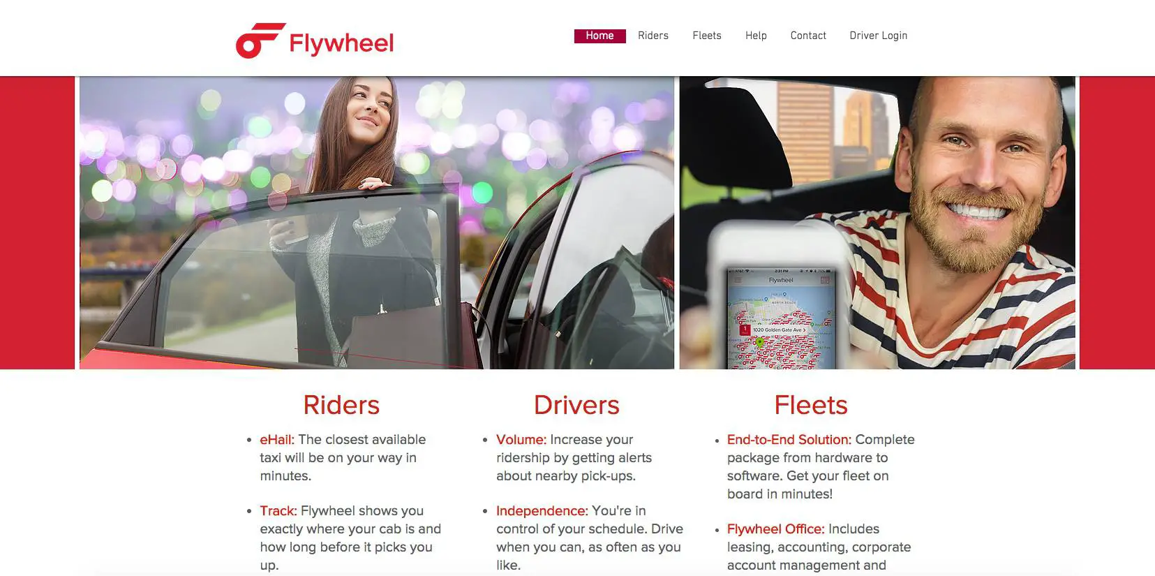Página inicial do aplicativo Flywheel taxi