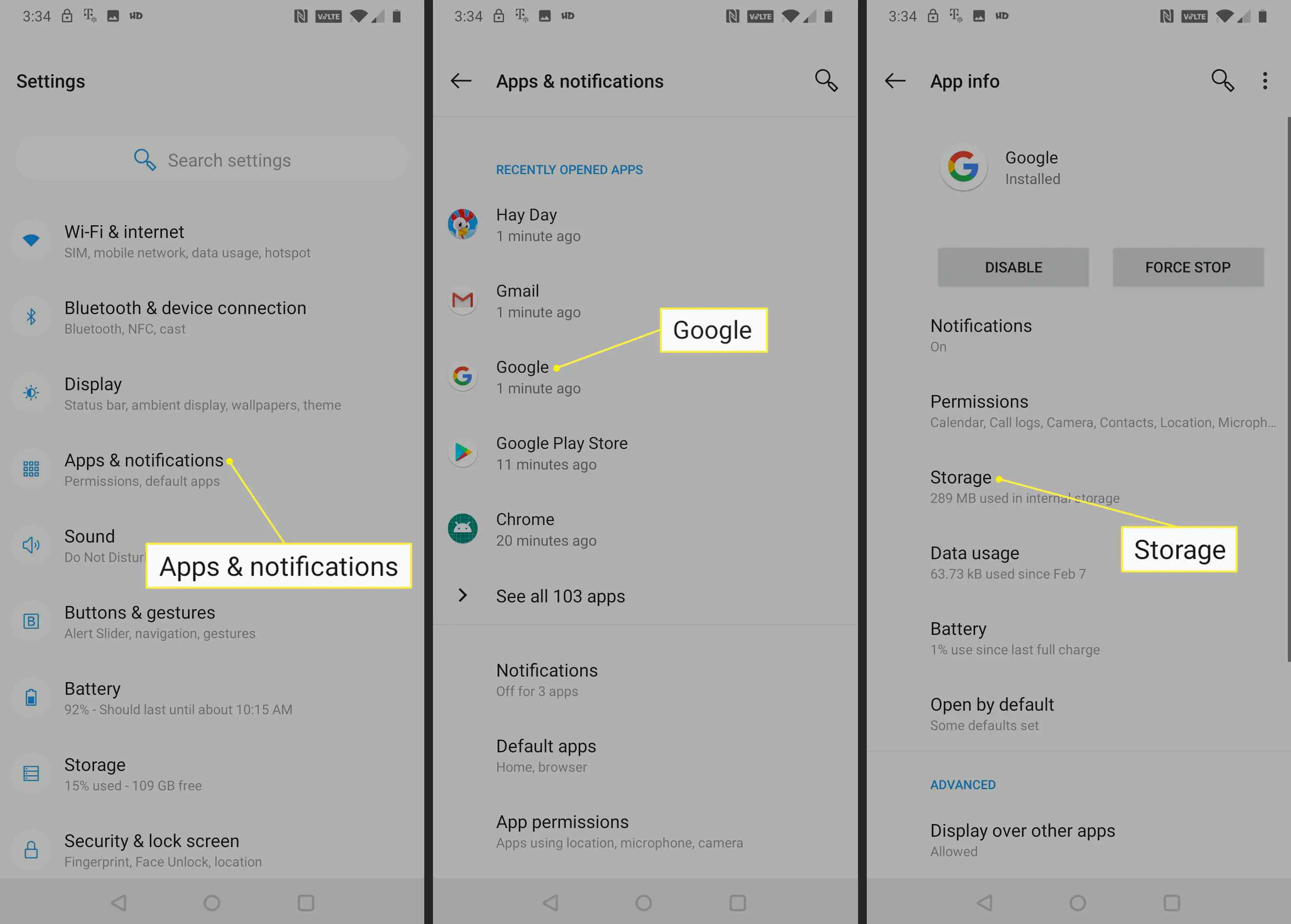 Configurações de aplicativos e notificações para Android