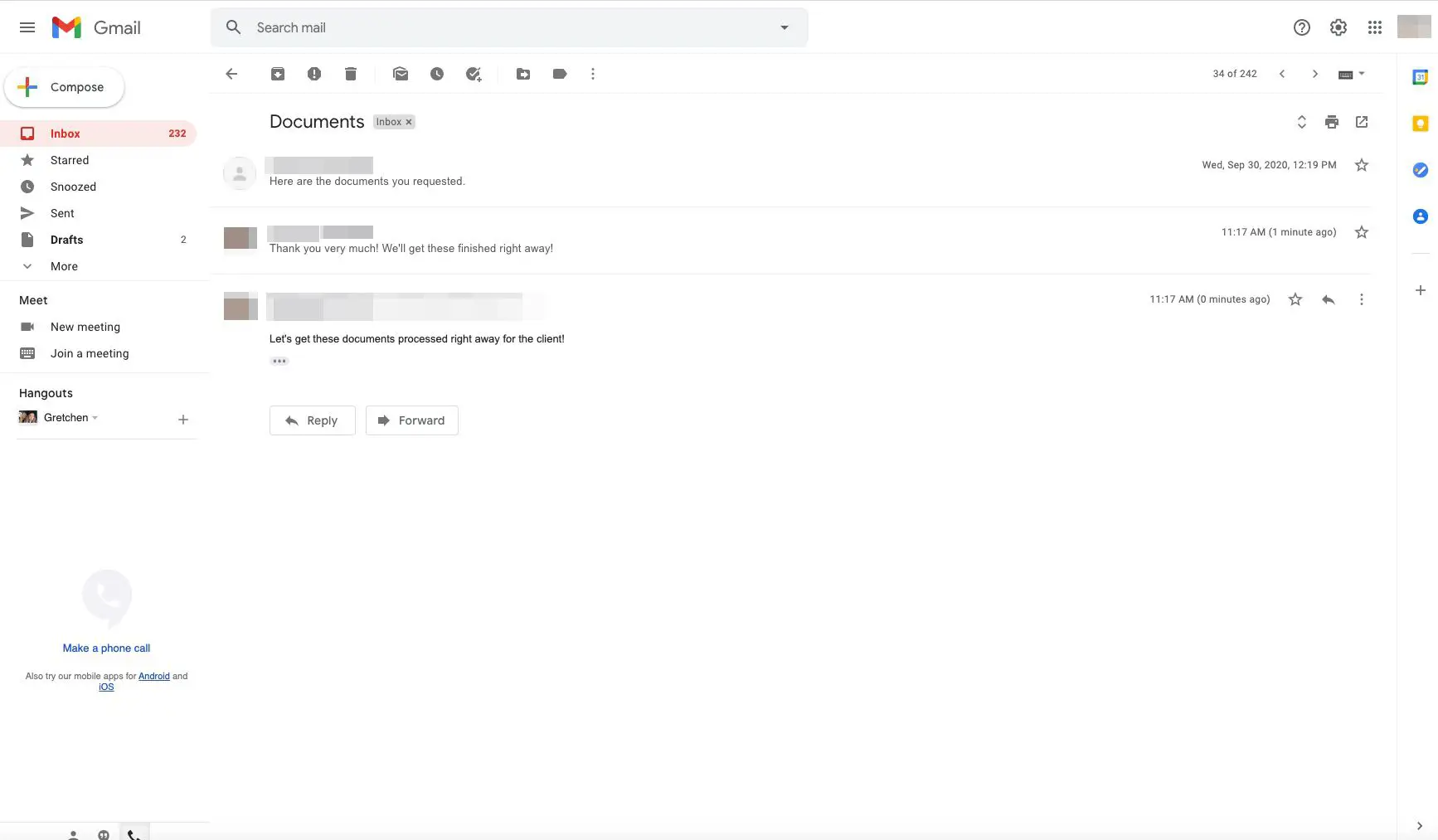 Tópico de conversa do Gmail