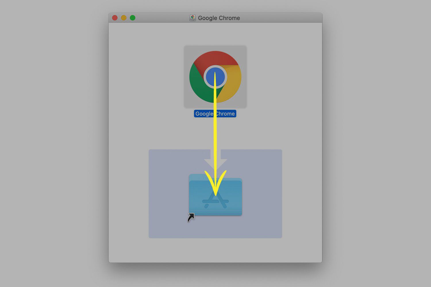 Arraste o ícone do Chrome para o ícone da pasta Aplicativos