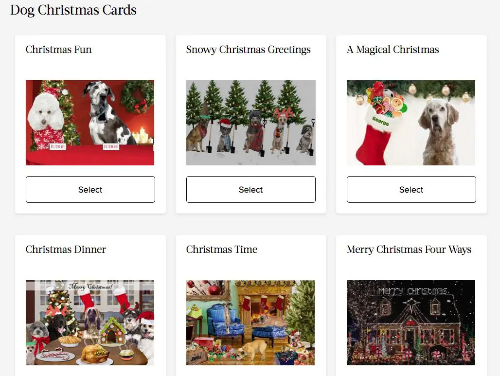 Captura de tela de cartões eletrônicos de Natal com tema de cachorro Sloppy Kisses