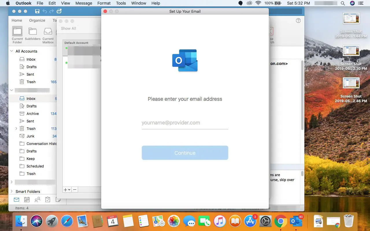Entrando na conta Outlook.com no Outlook para Mac.