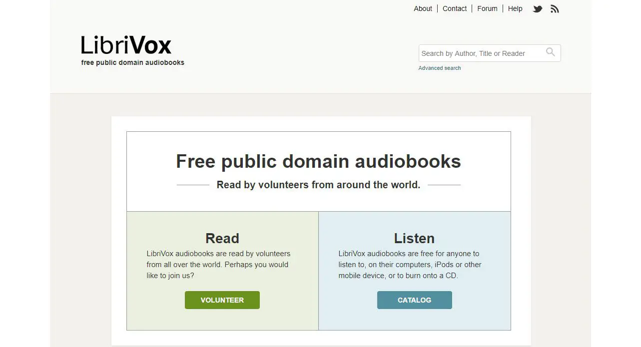 Captura de tela do site LibriVox, onde você pode baixar livros de domínio público