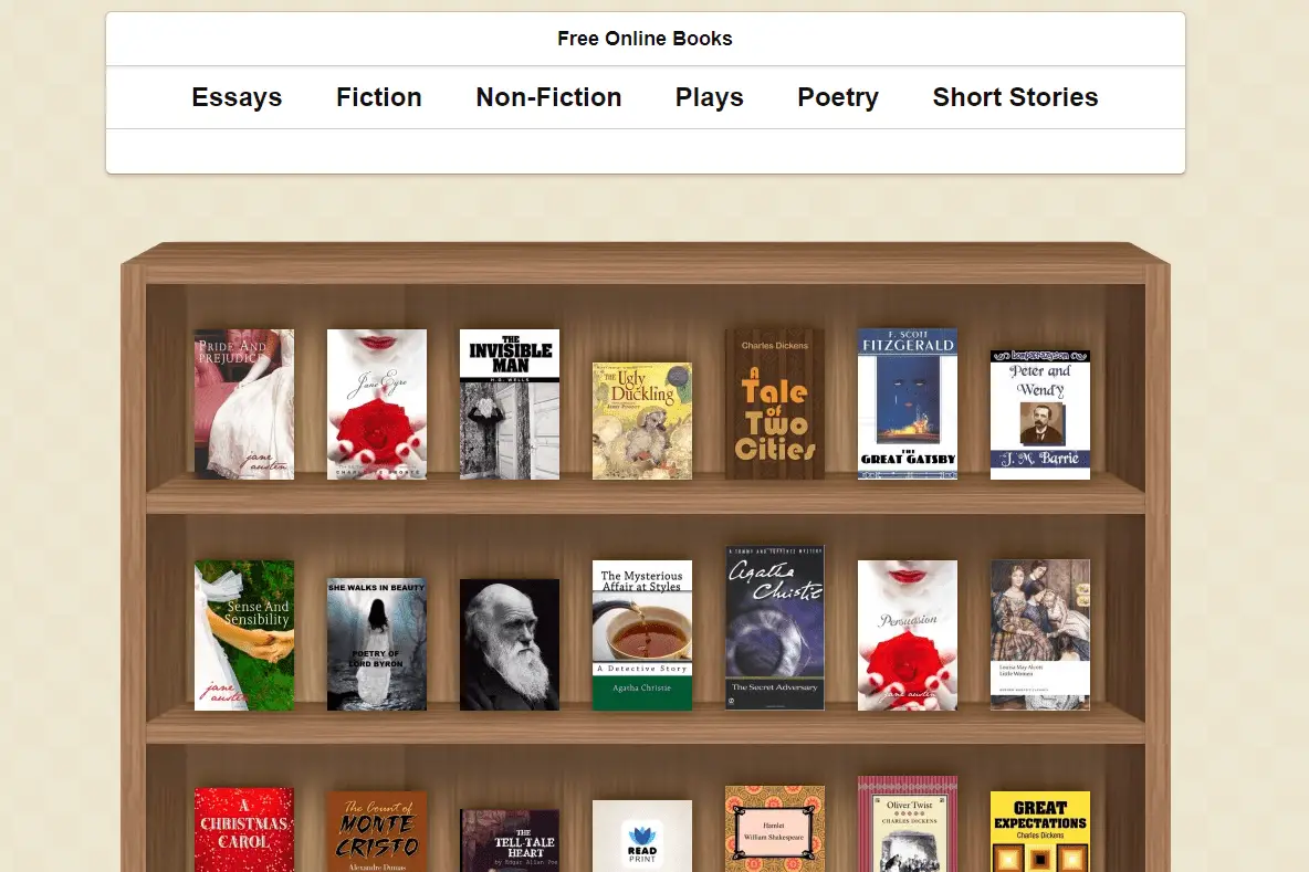 Captura de tela do site Read Print mostrando categorias de livros grátis 