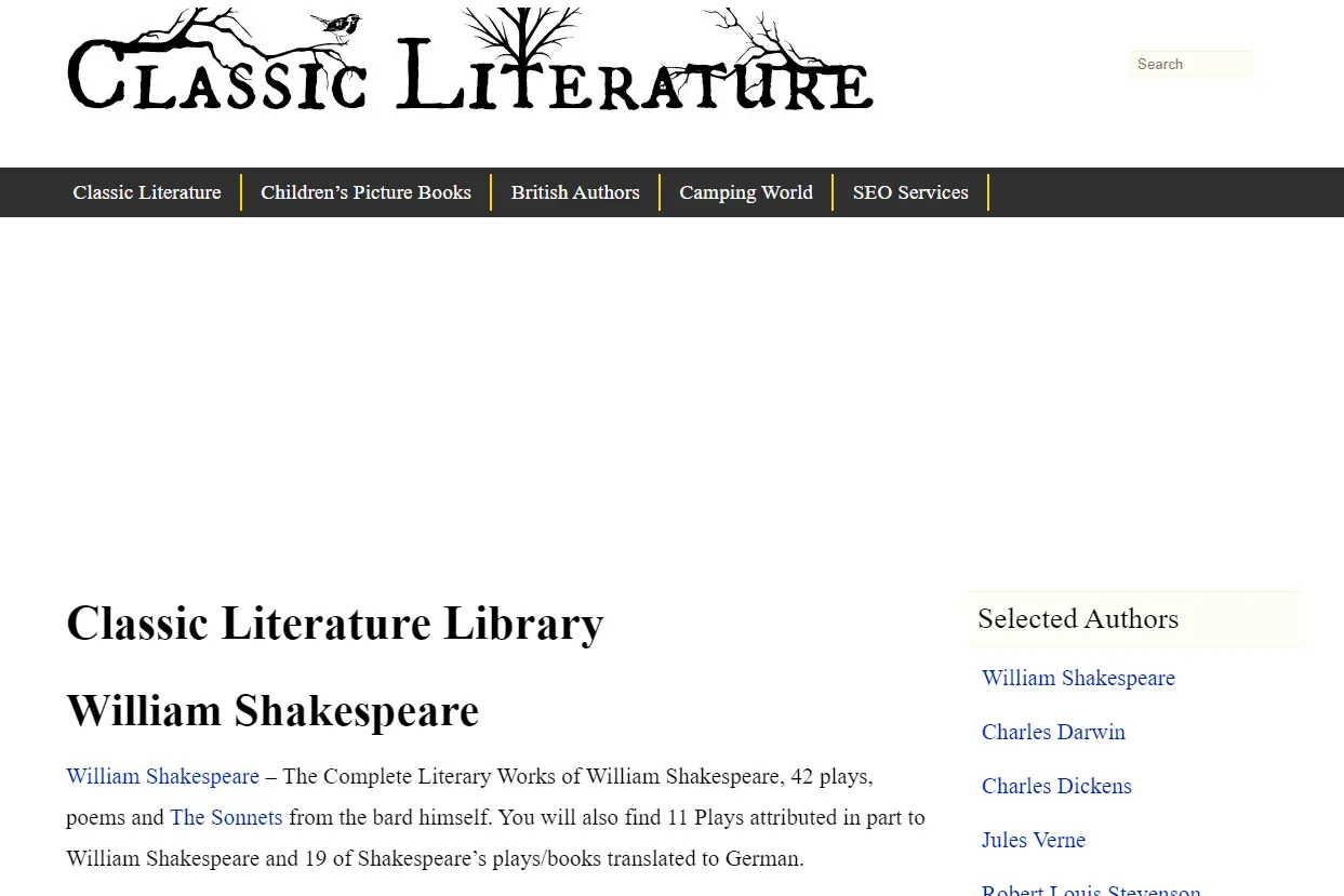 Captura de tela do site da Literatura Clássica