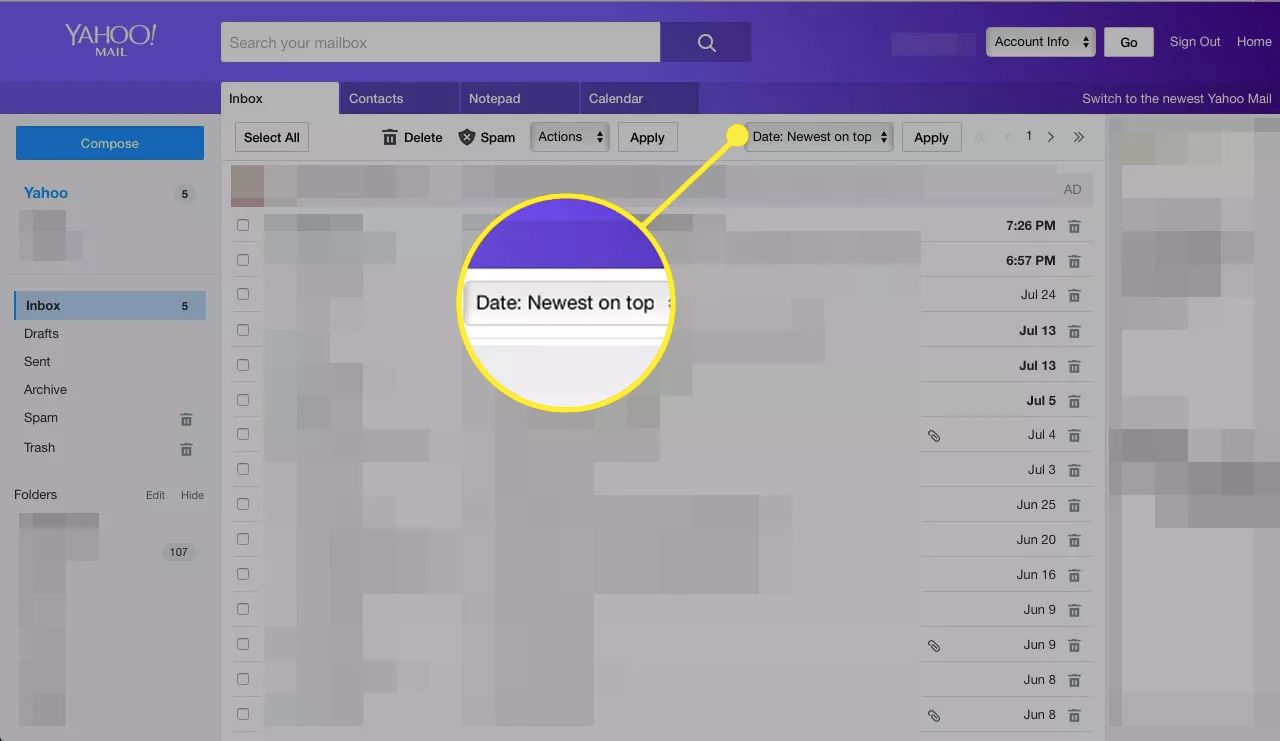 Data do Yahoo Mail: mais recente no topo