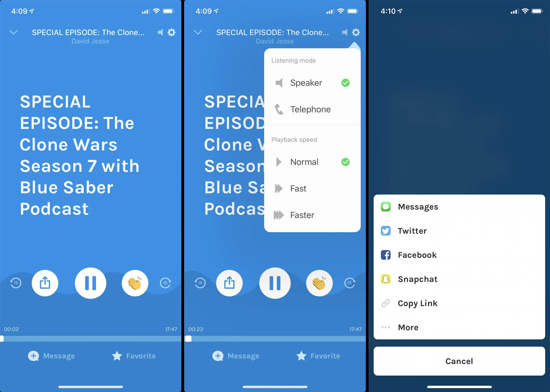 Recursos de escuta de podcast no aplicativo iOS Anchor.