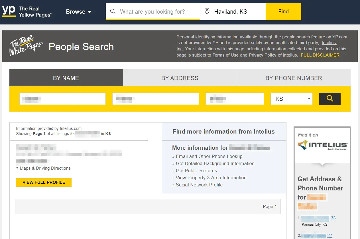 Resultados do localizador de pessoas nas Páginas Amarelas
