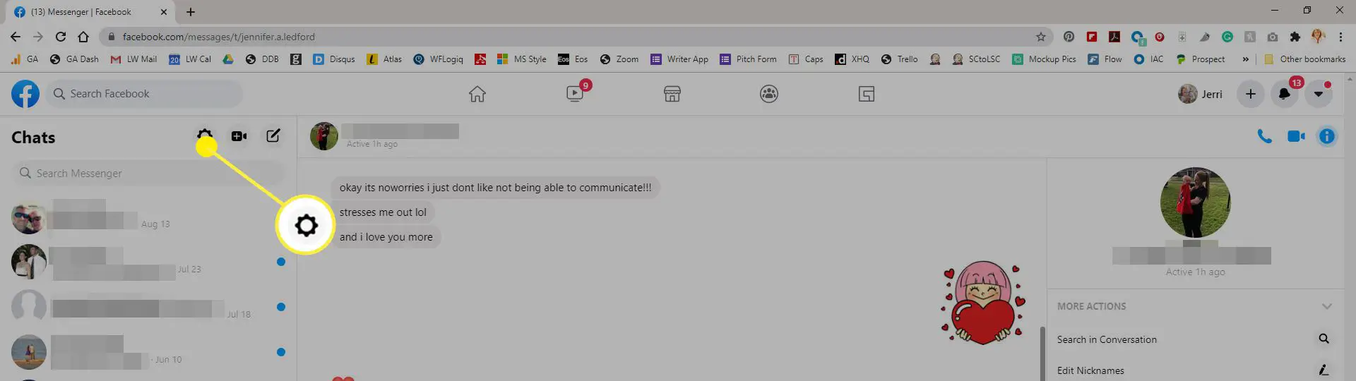Captura de tela das configurações do Messenger