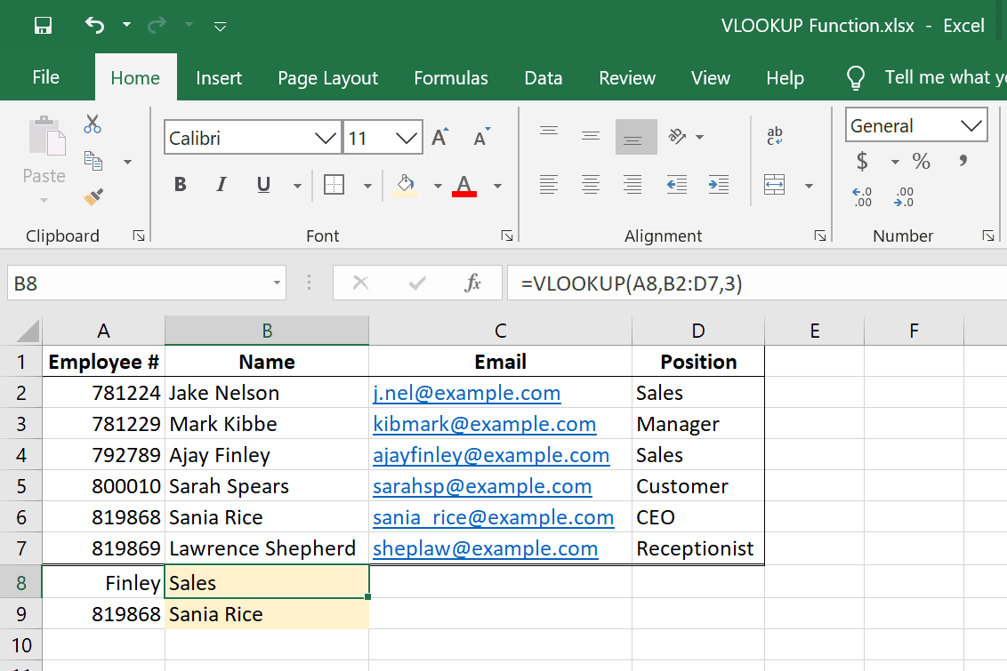Exemplos de função VLOOKUP Excel