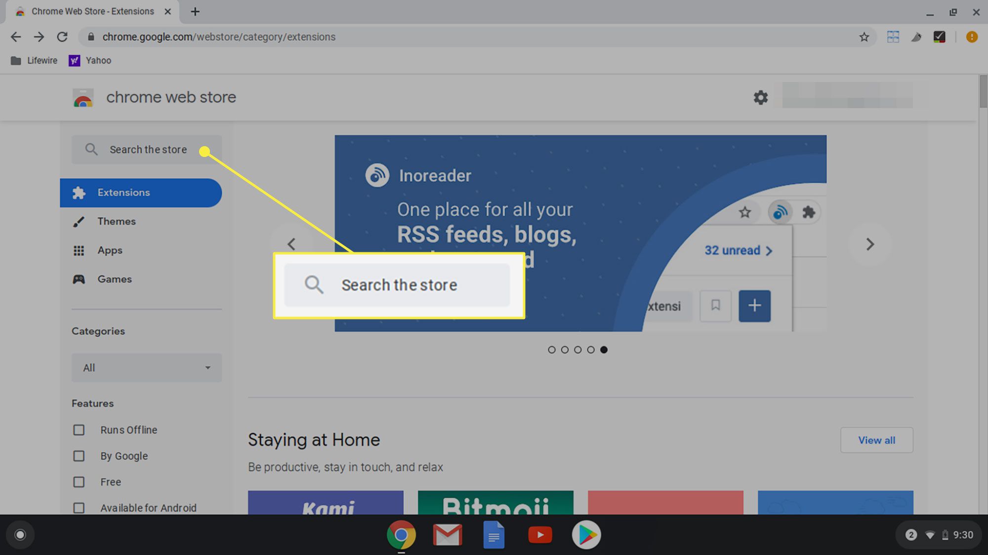 A caixa de pesquisa na Chrome Web Store