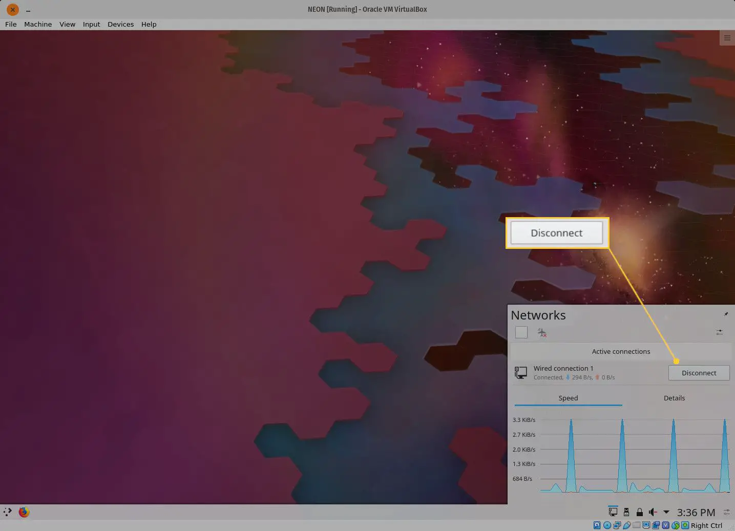 Captura de tela do botão Desconectar do KDE Plasma Networks.