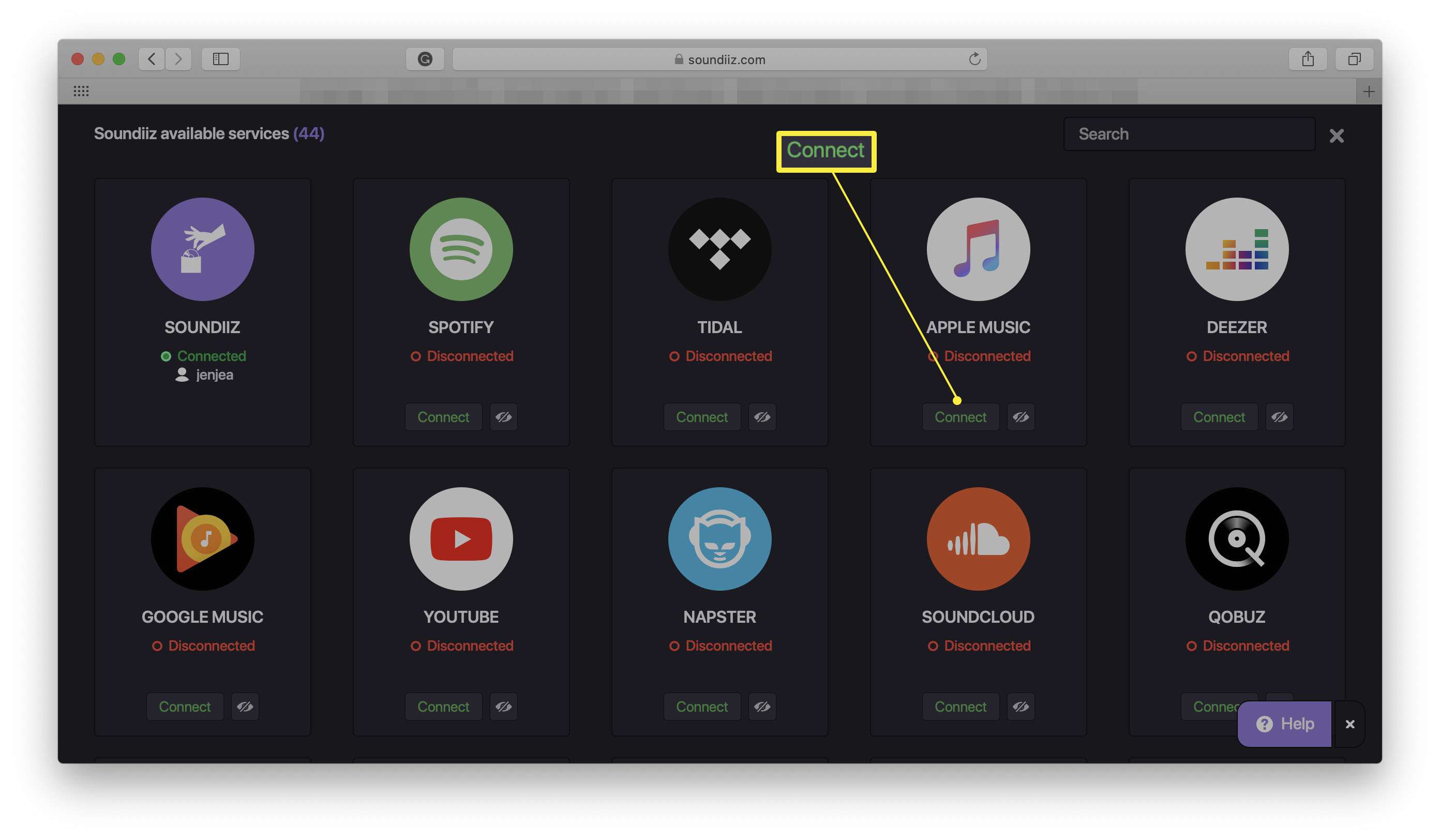 Soundiiz com Connect to Apple Music em destaque