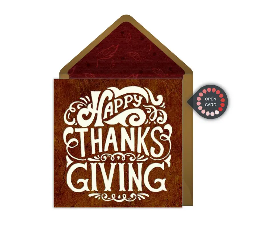 Um cartão marrom que diz "Feliz Dia de Ação de Graças"
