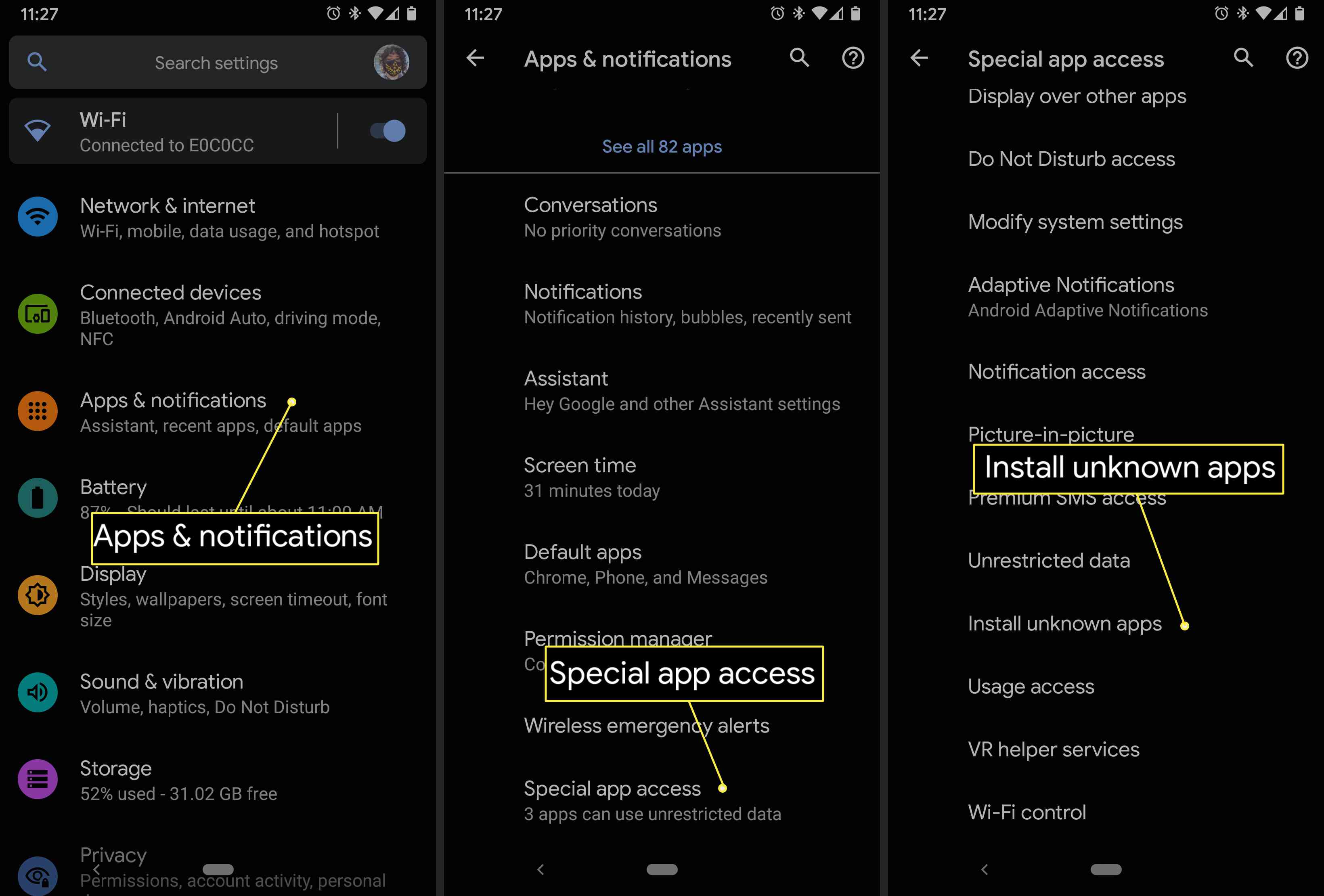 Um usuário do Android acessa as configurações para permitir a instalação de aplicativos desconhecidos