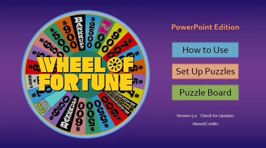 Tela de abertura do modelo de PowerPoint da Roda da Fortuna realista