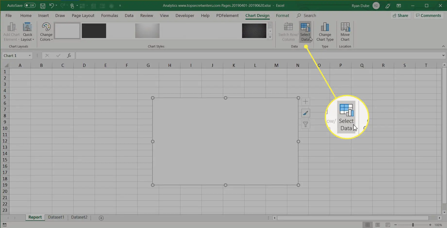 selecione os dados no Excel