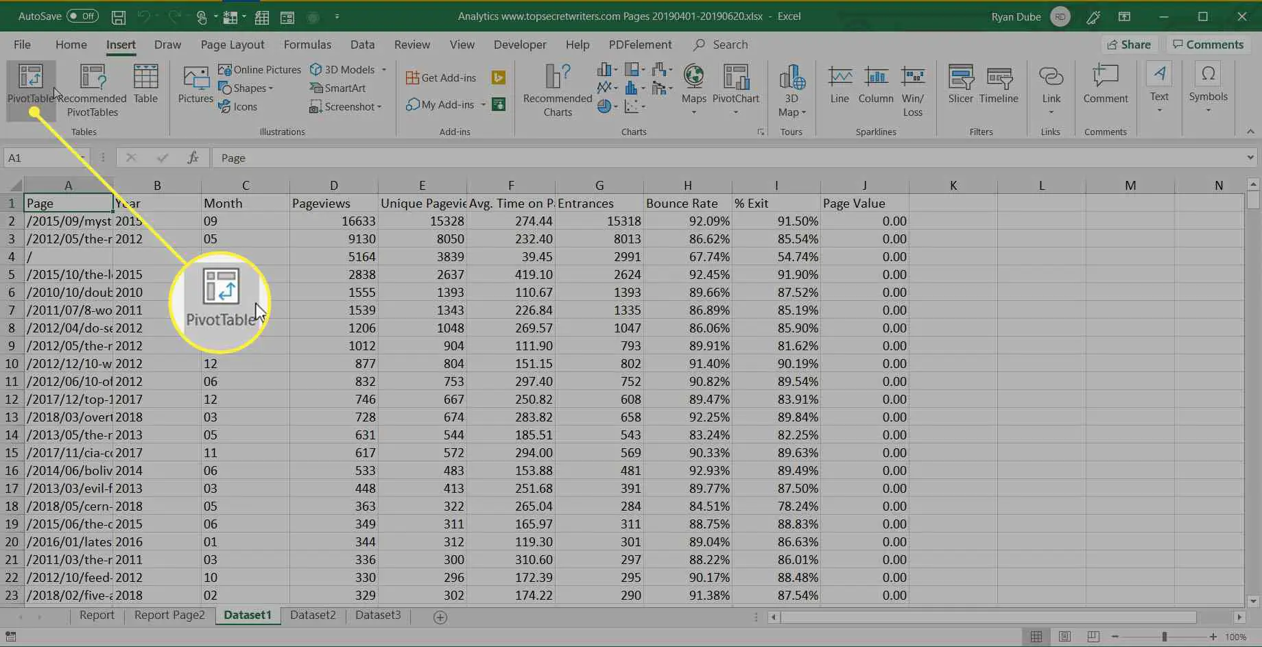 selecionando Tabela Dinâmica no Excel