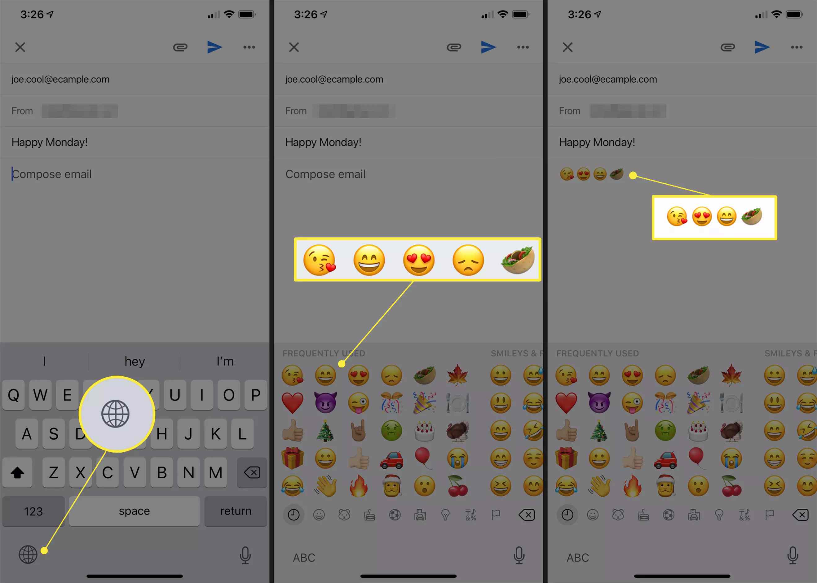 Teclado emoji no Gmail no iPhone
