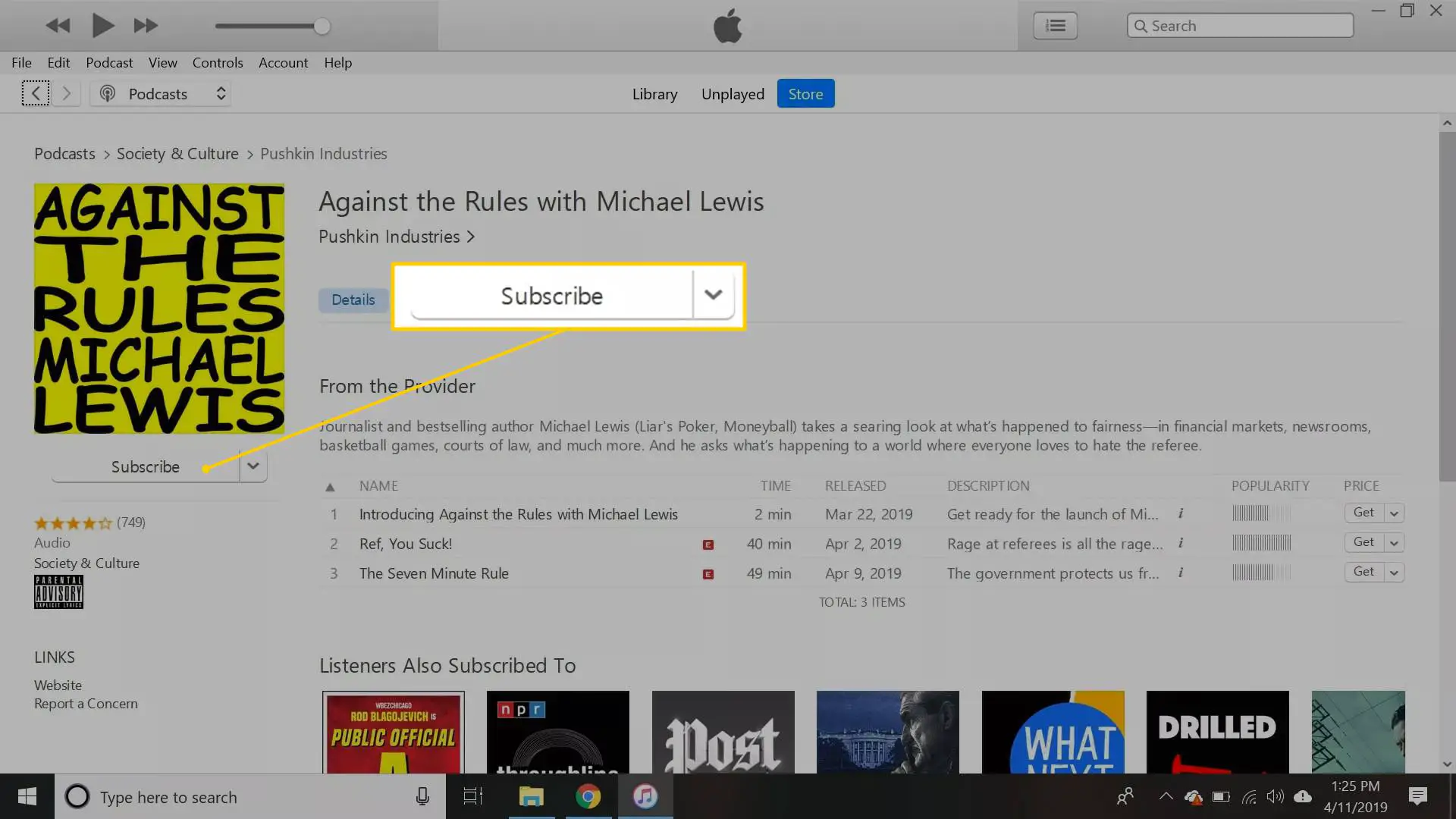 Botão de inscrição no iTunes