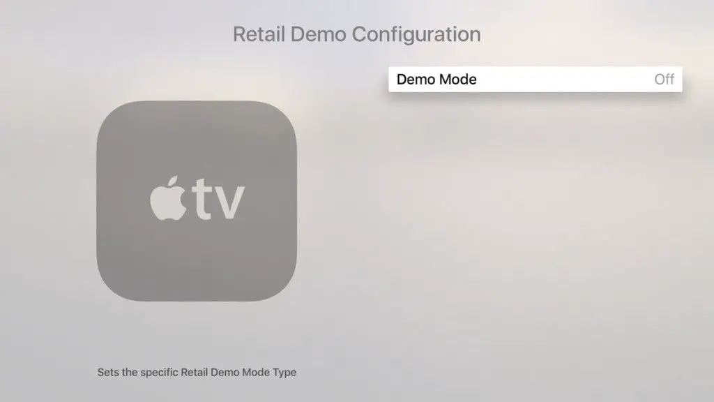 Apple TV em modo de demonstração