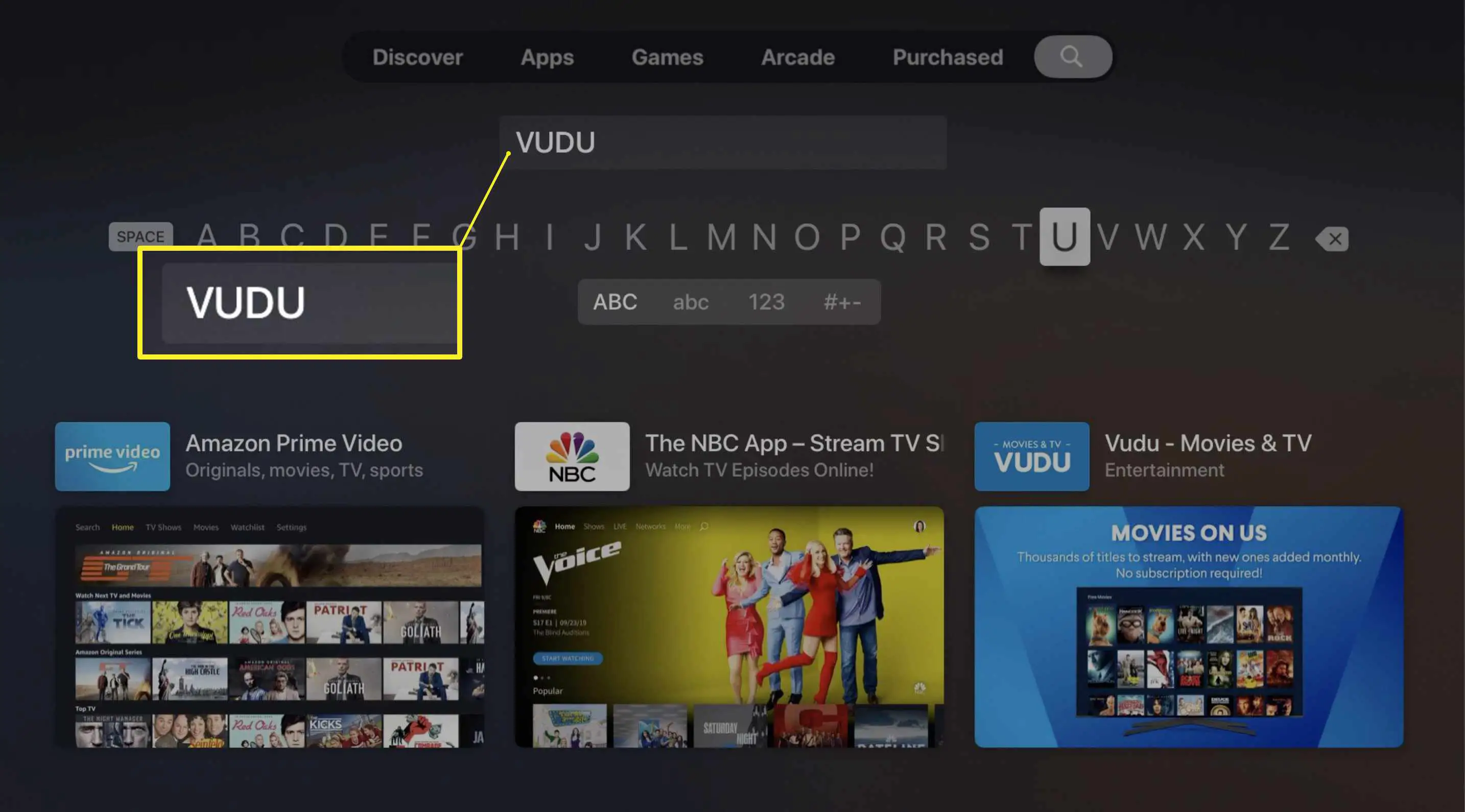 Tela de pesquisa da App Store da Apple TV