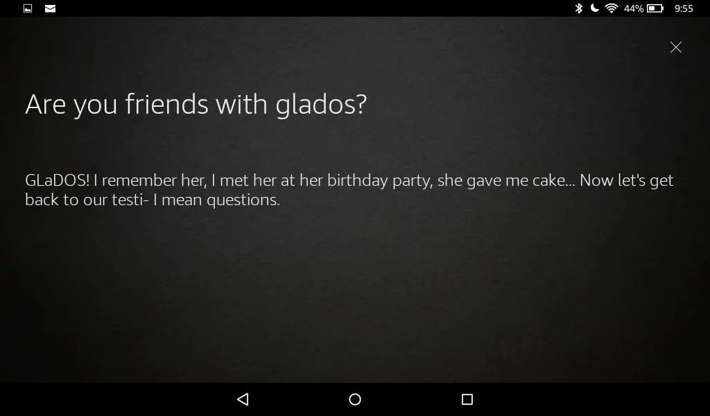 Pergunte a Alexa se ela conhece GLaDOS para um ovo de Páscoa engraçado para videogame.