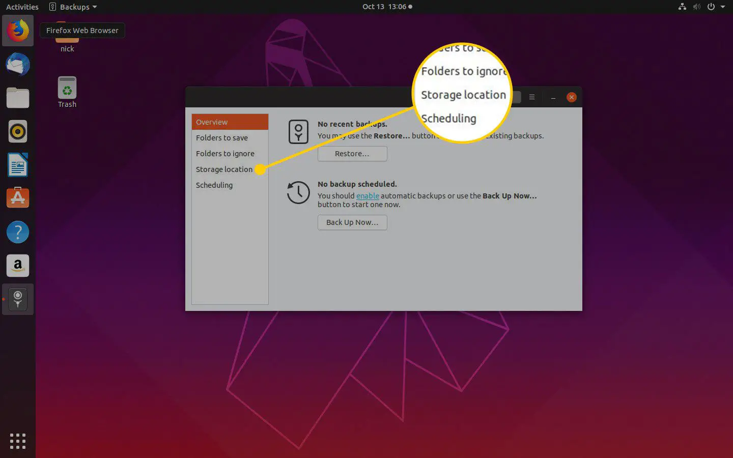 Local de armazenamento no Ubuntu