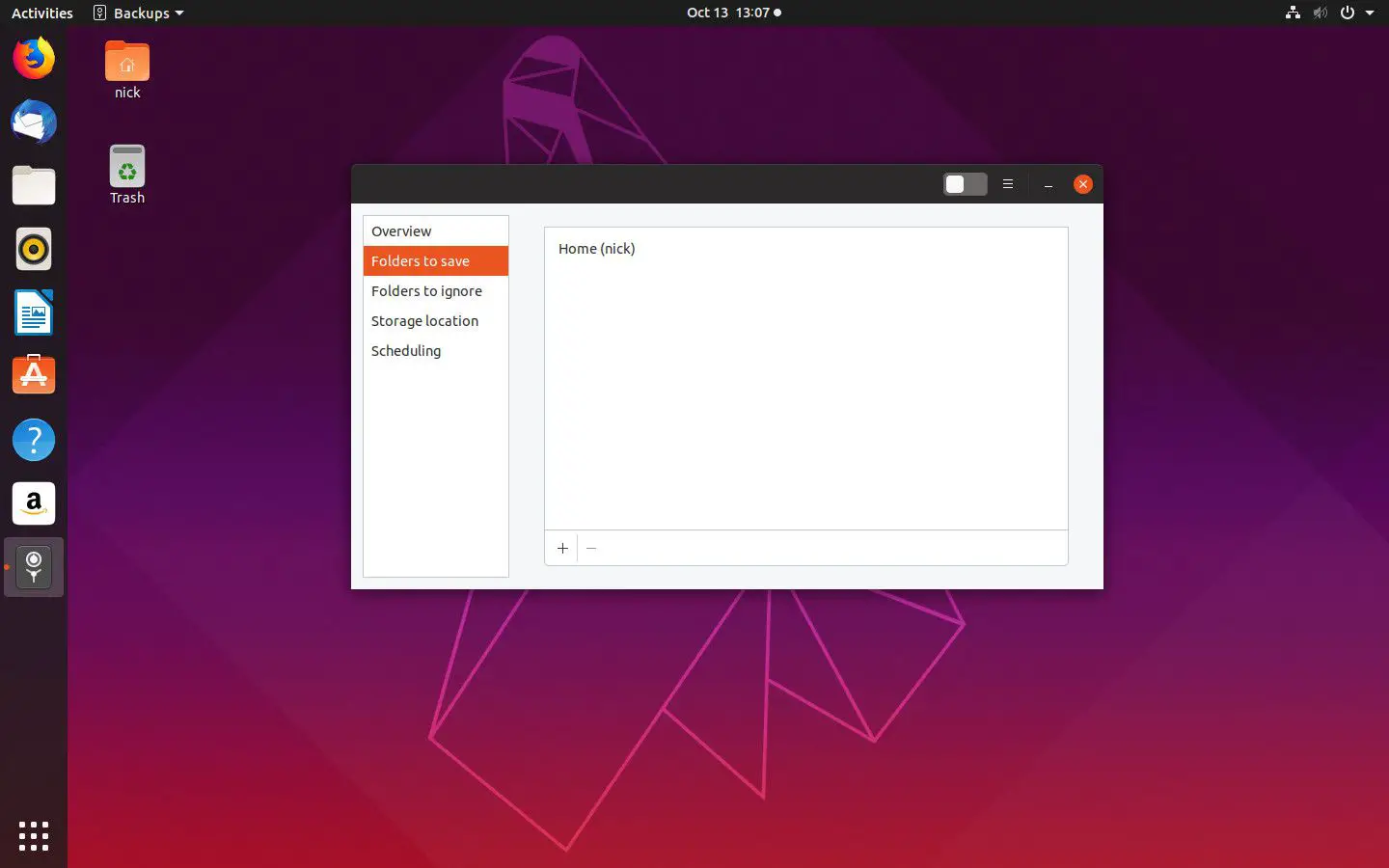 Backups do Ubuntu selecionam pastas
